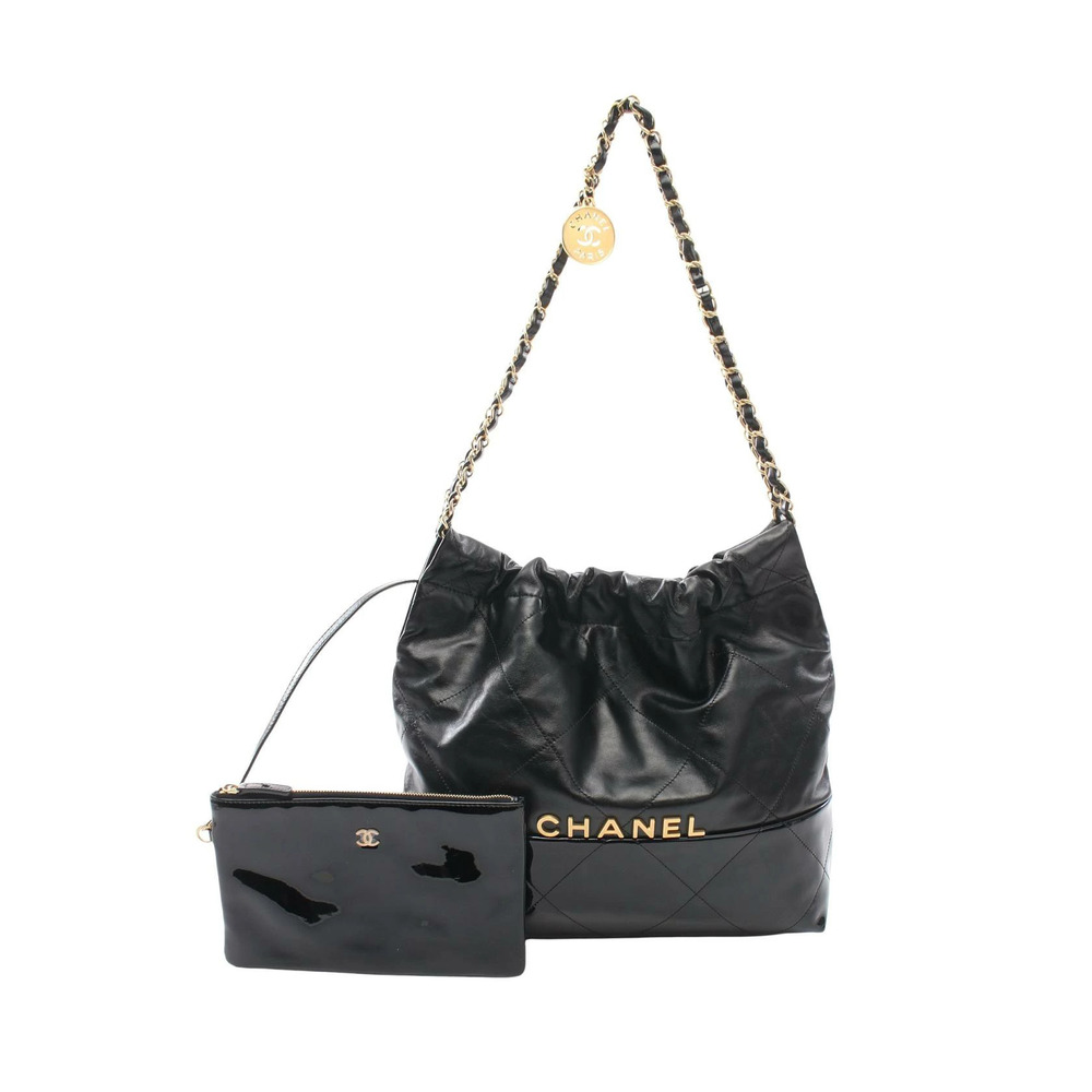Chanel Matelasse Shoulder Bag Leather Patent Vernis Black